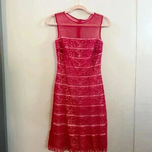 Tadashi‎ shoji red lace midi dress 0